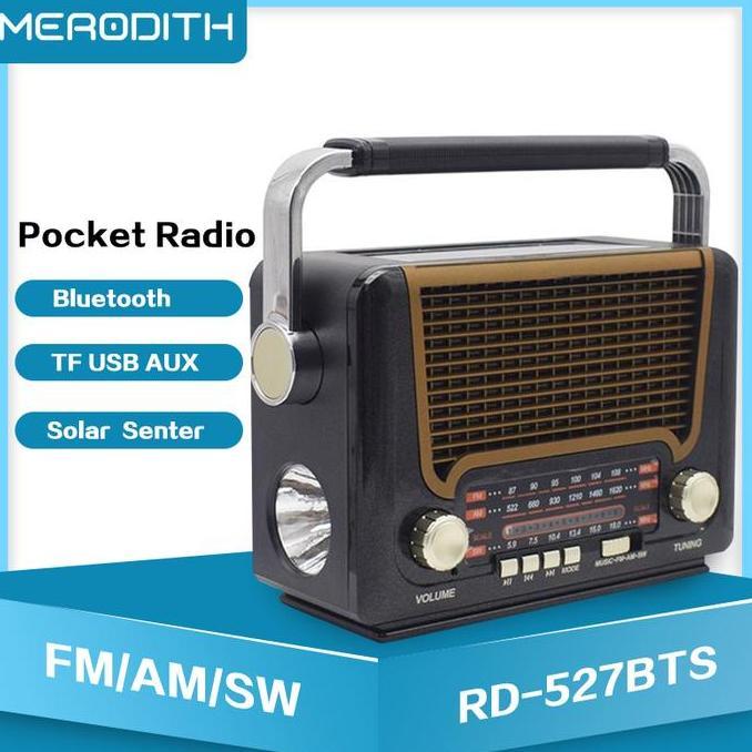 Radio Portabel 527BTS FM/AM/SW radio jadul Bluetooth Speaker Solar Senter USB TF FREE Baterai 800MAH