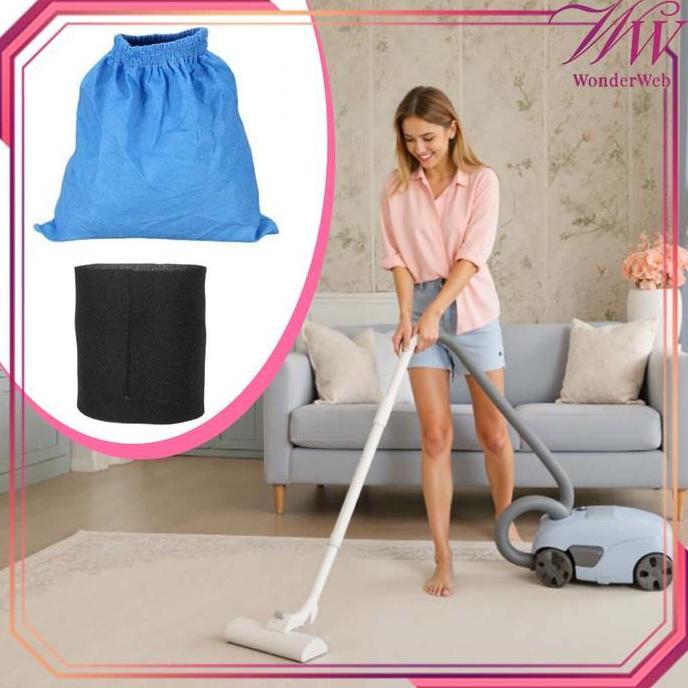 TOQMIJIN Kantong Filter Vacuum Cleaner Basah Kering Filter Bag Vacuum Cleaner Kain Biru Busa Hitam S