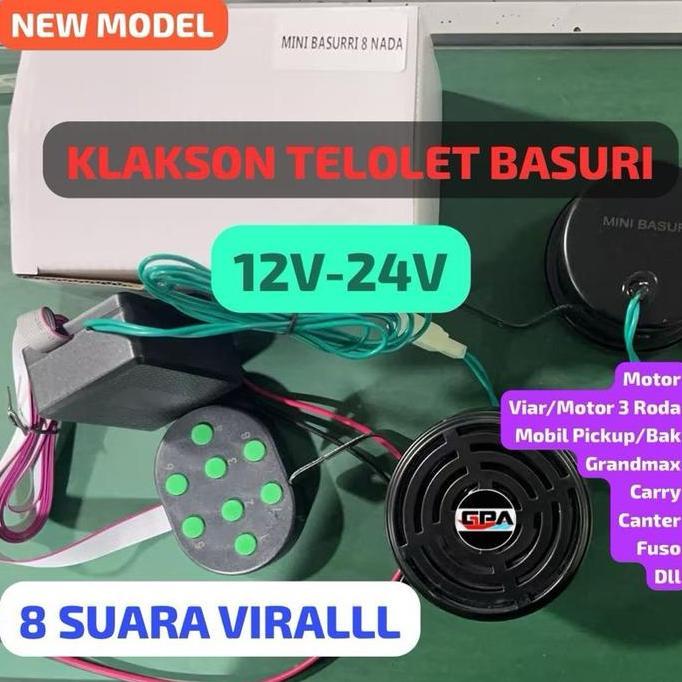 1 Set Original Mini Basurri 8 Nada Mobil Truk Klakson Horn Telolet Stecu Basuri Tombol 12V 24V Alarm