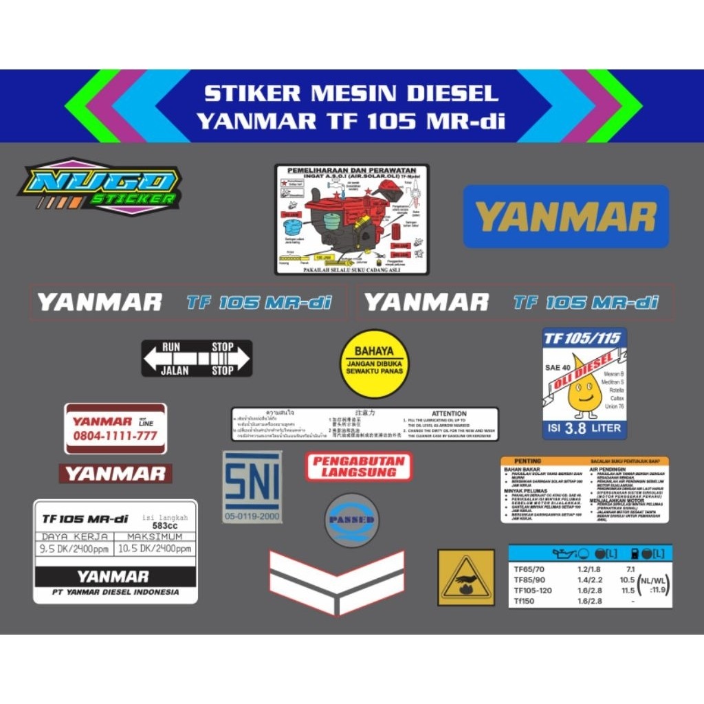 Stiker mesin diesel YANMAR TF 105 MR-di