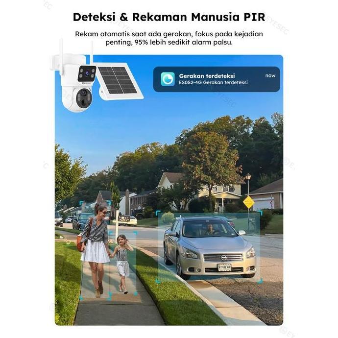 Came- Eyesec Cctv 4G Tenaga Surya 6Mp Dua Lensa Ip Camera Outdoor Dual Lens Siap Pakai Tanpa Wifi & 