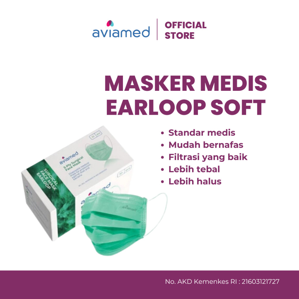 Masker Medis Earloop AVIAMED 50 Pcs 3ply Hijau Premium Tebal