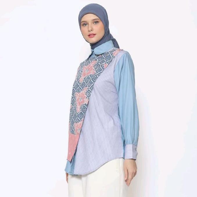 Btk - Saiara Raisha Biru Pink Kemeja Batik Kombinasi