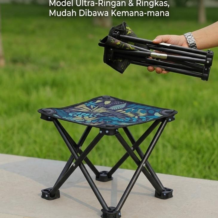 J MITSUI Kursi Lipat Mini Portabel Kursi Memancing Outdoor Camping Bangku Lipat Motif Daun Aesthetic