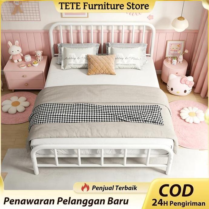 TETE_4 Ranjang Besi Tempat Tidur Dipan Tempat Tidur Ranjang Besi Dipan Besi Divan Besi Dipan Kasur F