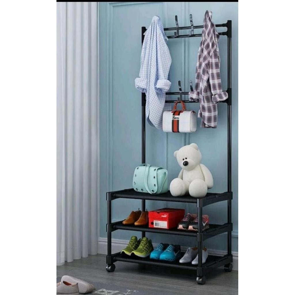 Rak Gantung Baju/Rak Sepatu topi standing hanger multifungsi 3 Susun
