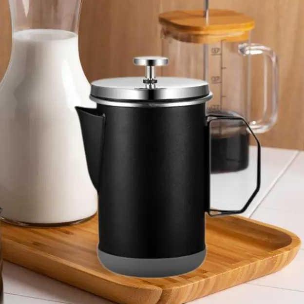 VATERCOM Alat Pembuat Kopi French Press Lipat 304 Stainless Steel untuk Berkemah Teko Kopi Tuang Tan