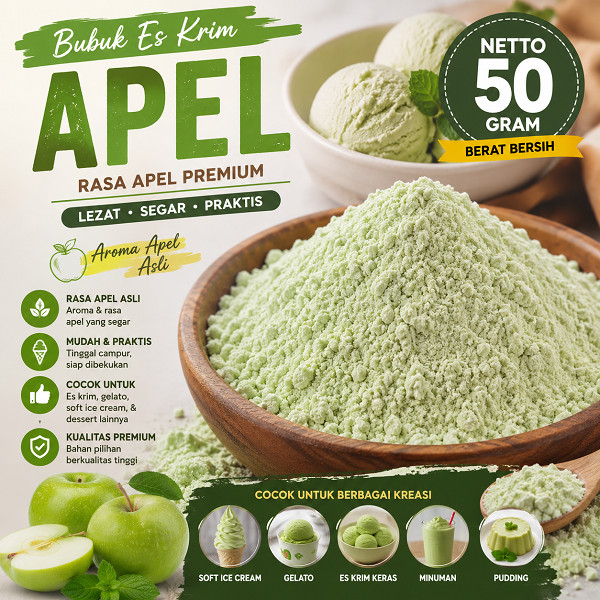 Bubuk Es Krim Apel 50Gr Serbuk Ice Cream Apel 50Gr Eskrim Kiloan Bahan Instan Premix Soft Hard Gelat