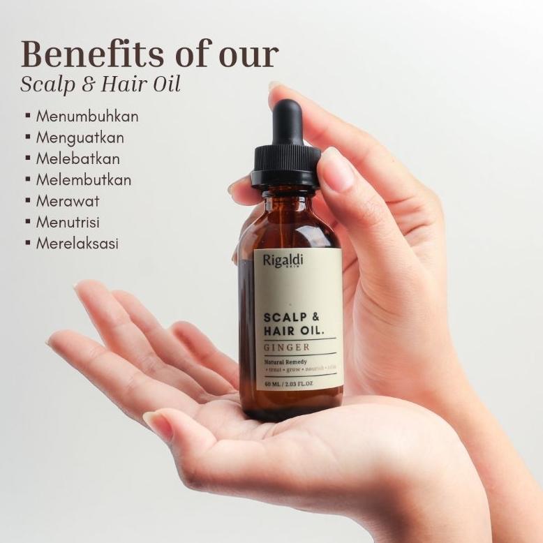 Rigaldi Scalp & Hair Oil Ginger, Peppermint, Rosemary | Minyak Perawatan Rambut Rontok, Bercabang, K