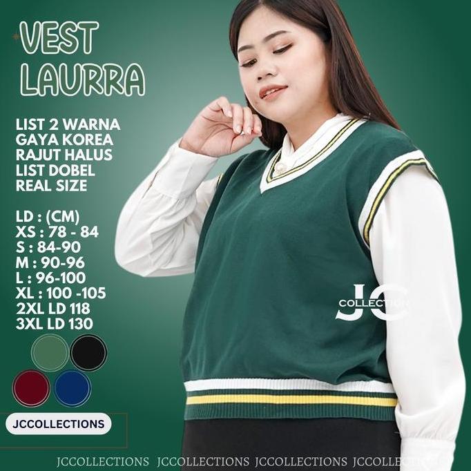 DF142 - Rompi Jumbo Wanita Rajut Vest Knit Vneck Dobel List - Vest Rajut Korea Wanita Korea Style