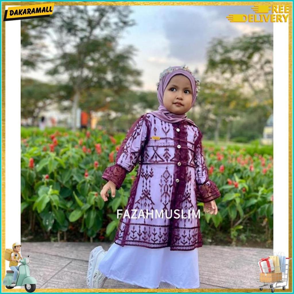 Gamis Anak Set Outer Brukat Tile Pesta Syari Baju Muslim Anak Tunik Set Inner Dress Dan Outer Mewah 