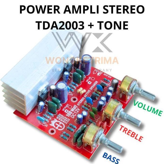 Kit Power Ampli Stereo Tda2003 3 Potensio Bass Treble Volume Dc 12V