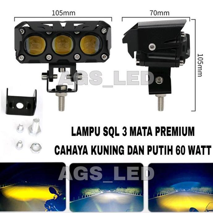 Lampu Sorot Sql 3 Mata Premium / Lampu Yembak Sql 3.Led Premium / Lampu Foglamp Sql 3 Mata Laser Pre