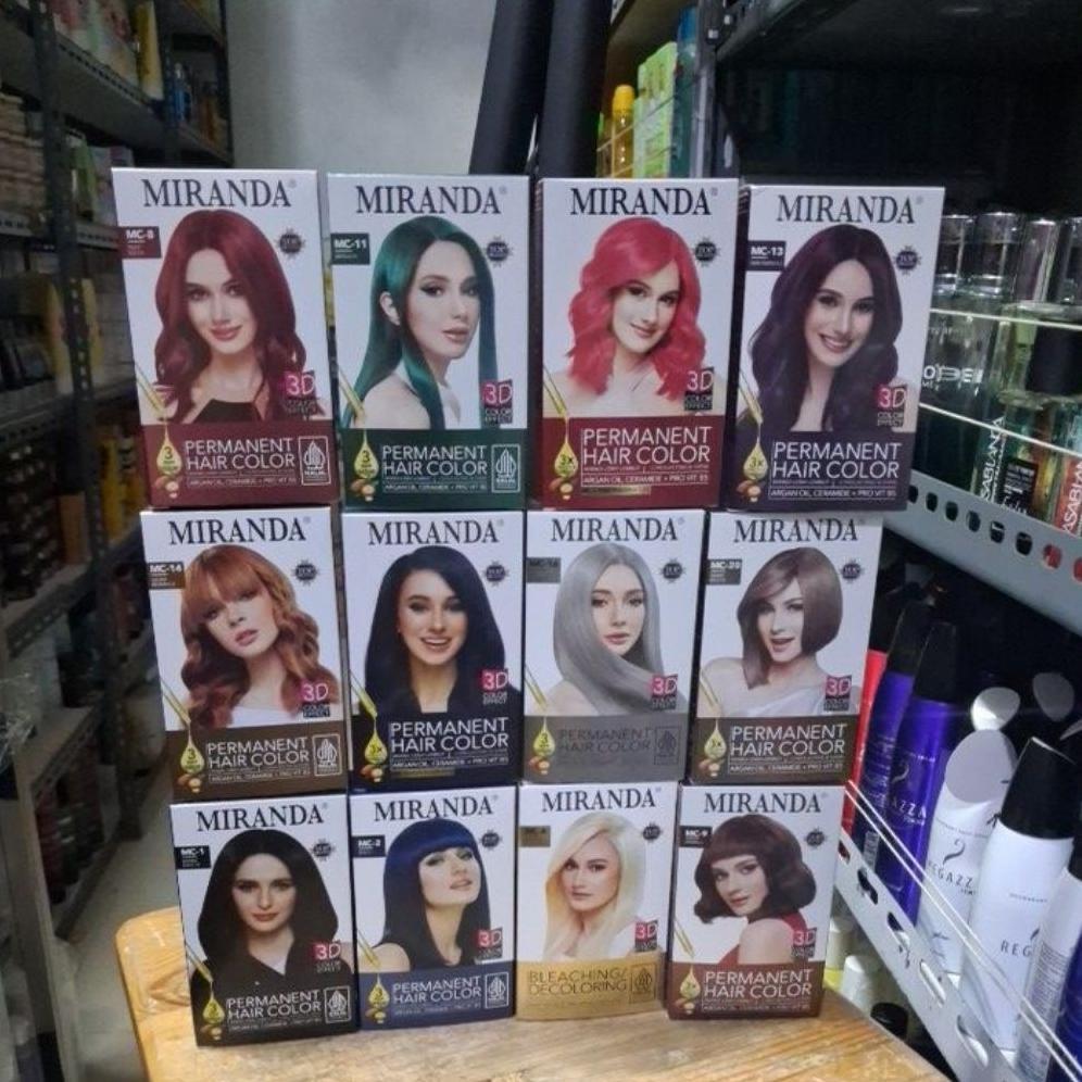 Paket 12 pcs Miranda Pewarna Rambut warna campur hitam alami +blue +pink fushia + bleaching + violet