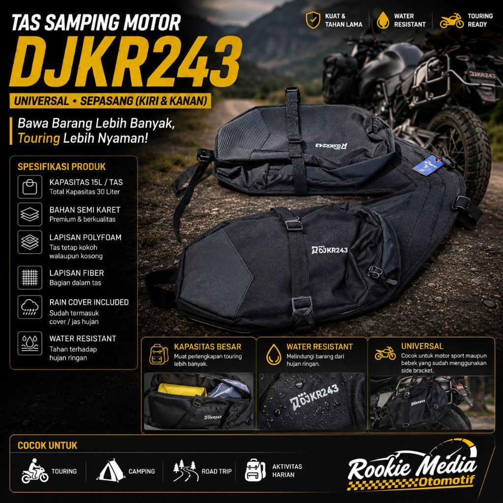 TAS SAMPING / SADELBAG MOTOR DJKR243 UNIVERSAL – SEPASANG (KIRI & KANAN)