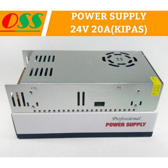 Promo POWER SUPPLY 24V 20A / PSU 24V 20A SMPS TRAFO SWITCHING POWER + KIPAS Diskon