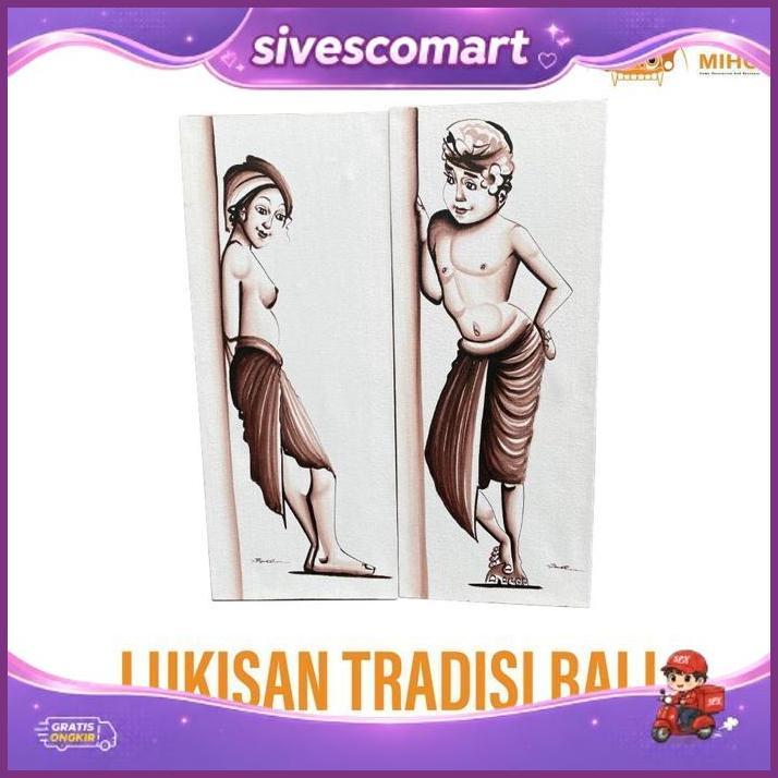 Lukisan Pasangan Bali Tempo Dulu 50 X 20 Cm - Lukisan Abstrak - Lukisan Tempo Dulu - Lukisan Wanita 