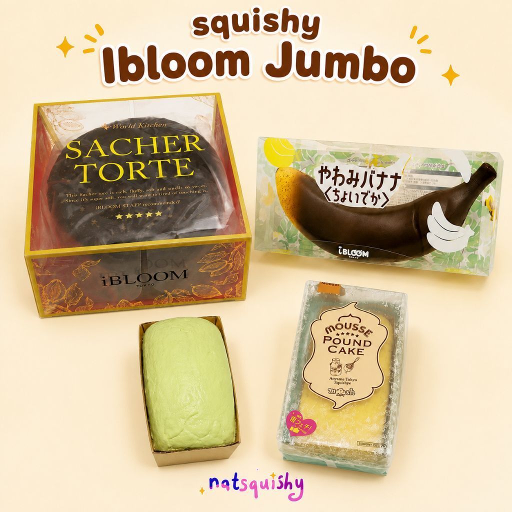 Squishy Ibloom Jumbo Sacher Torte/Yawami Banana/Mousse Pound Cake Squishy Ibloom Soft Slow Rising Sq