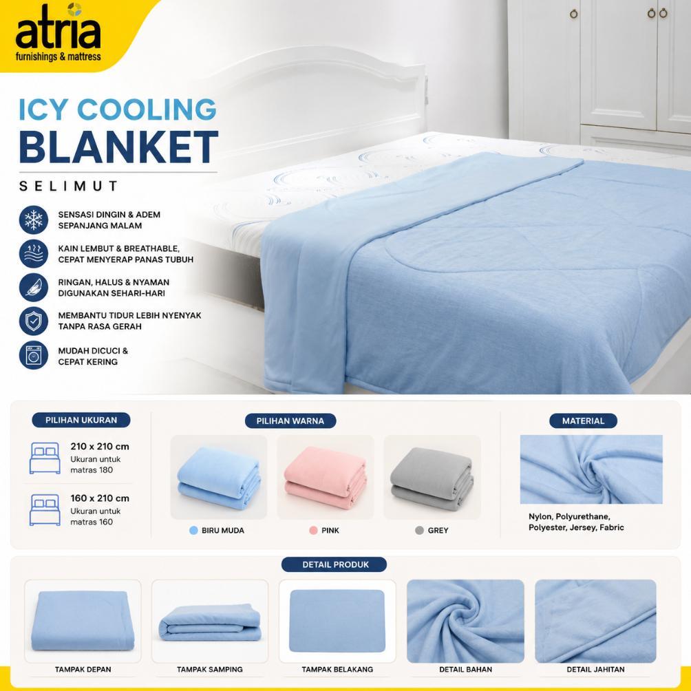 Atria Icy Cooling Blanket Selimut Dingin Multifungsi Bahan Adem Dan Nyaman 160 210 Blue Pink Grey