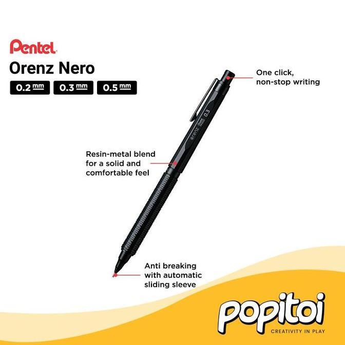 Pentel ORENZ NERO Mechanical Pencil 0.2 0.3 0.5 mm Pensil Mekanik Metal