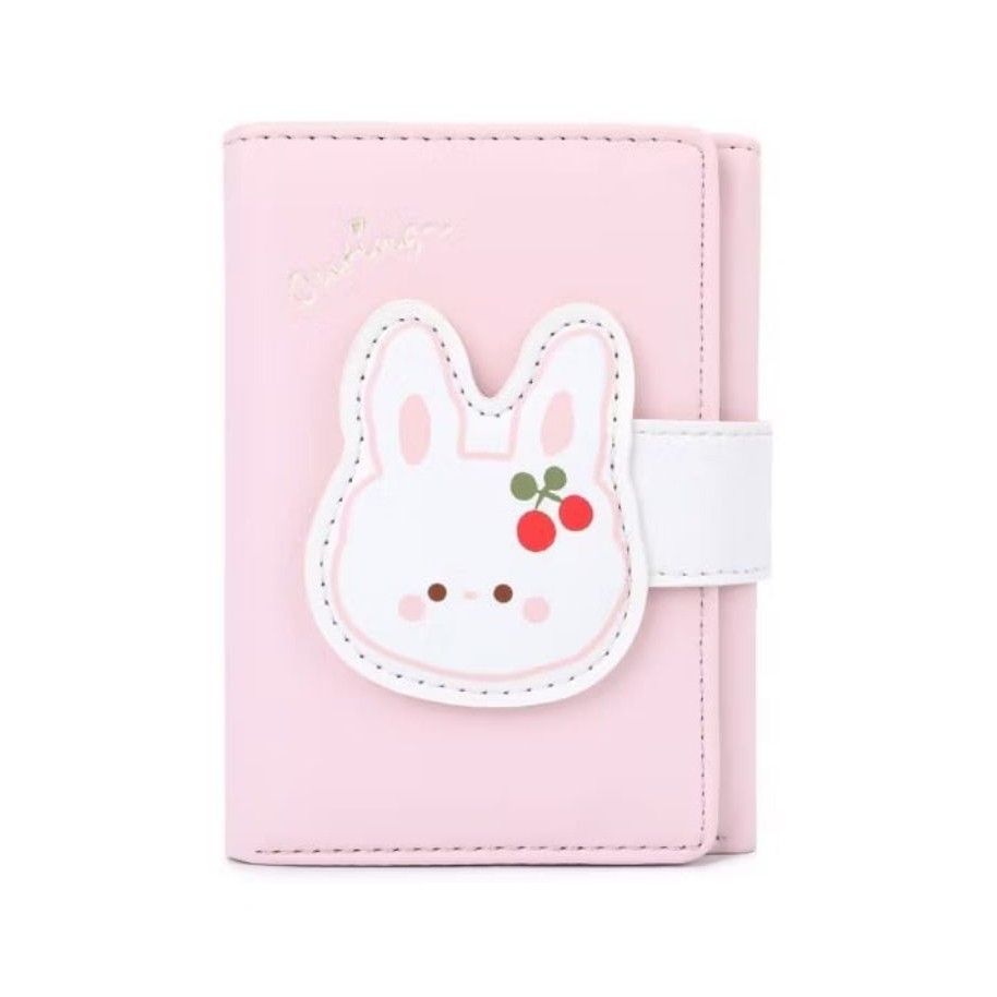 Dompet Lipat Wanita Kecil Lucu Kekinian | Dompet Kecil dengan Desain Kelinci dan Ceri - Hitam