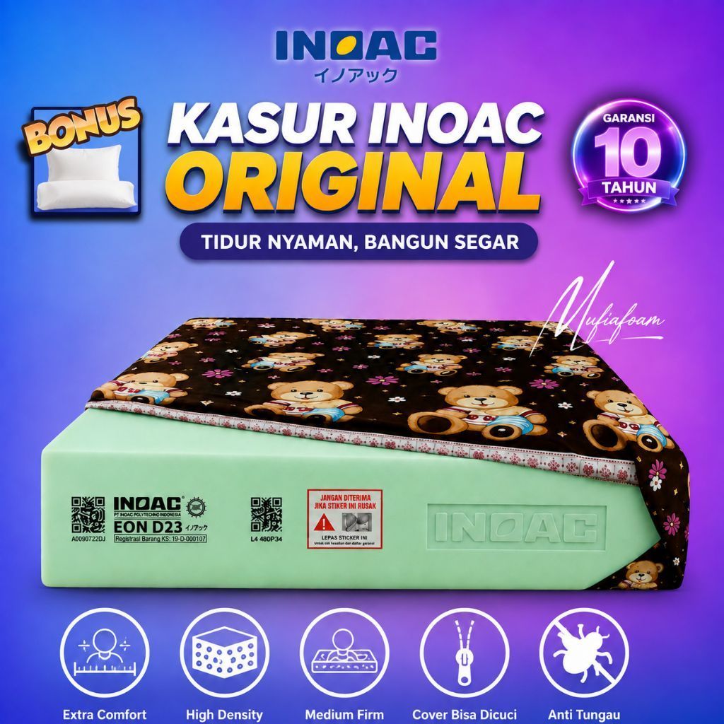 Kasur INOAC 25CM ASLI EON D23 - Anti Kempes Bonus Bantal & Guling