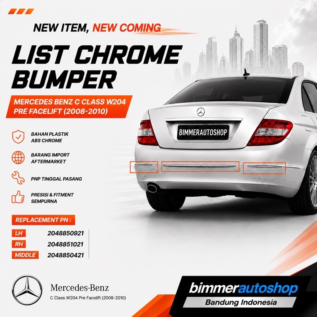 List Chrome Bumper Belakang W204 Pre Facelif (2008-2010)