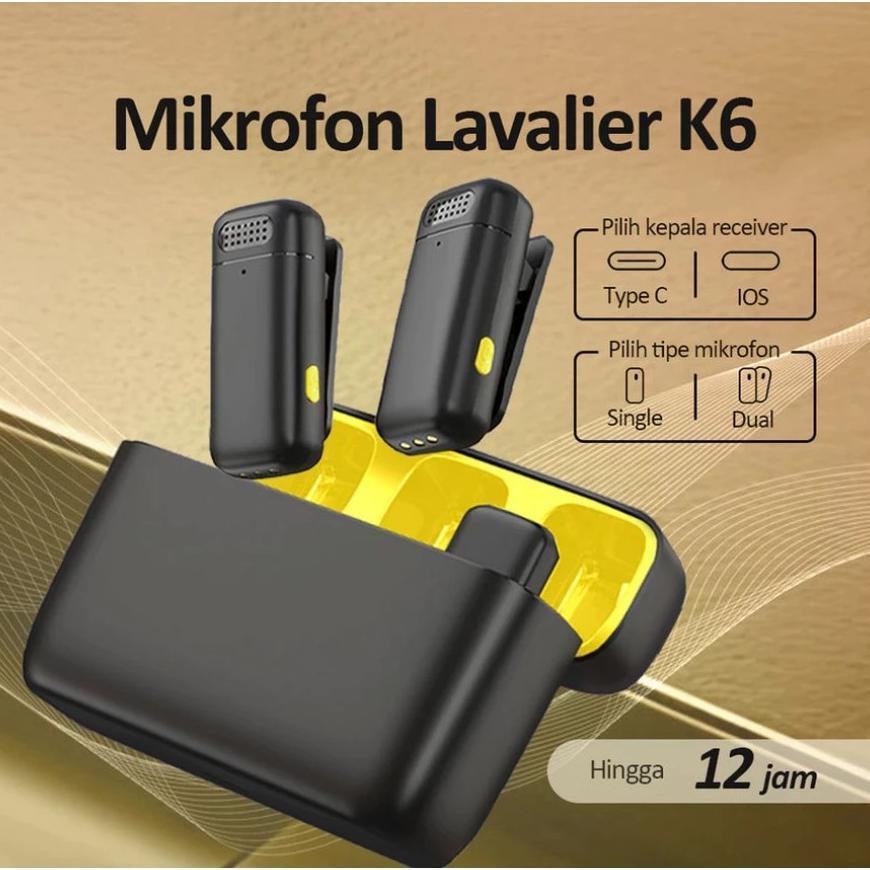 Paling Laris K6 Wireless Microphone Lavalier Clip On Mic Dual Mikrofon For Type C For Android Phone 