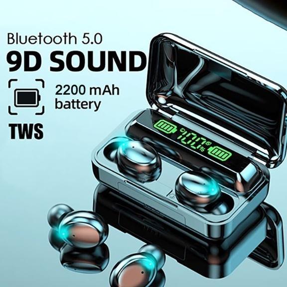 Paling Laris Jh Headset Bluetooth Tws F9 + Powerbank Led True Wireless Earphone