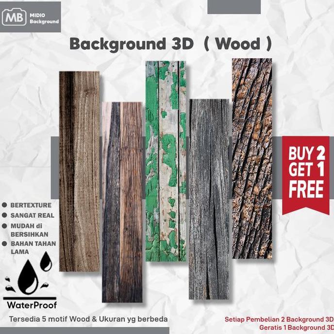 Studio12- Background Foto Studio 3D Terproof Midio Motif Kayu 3D Ukuran 66X100