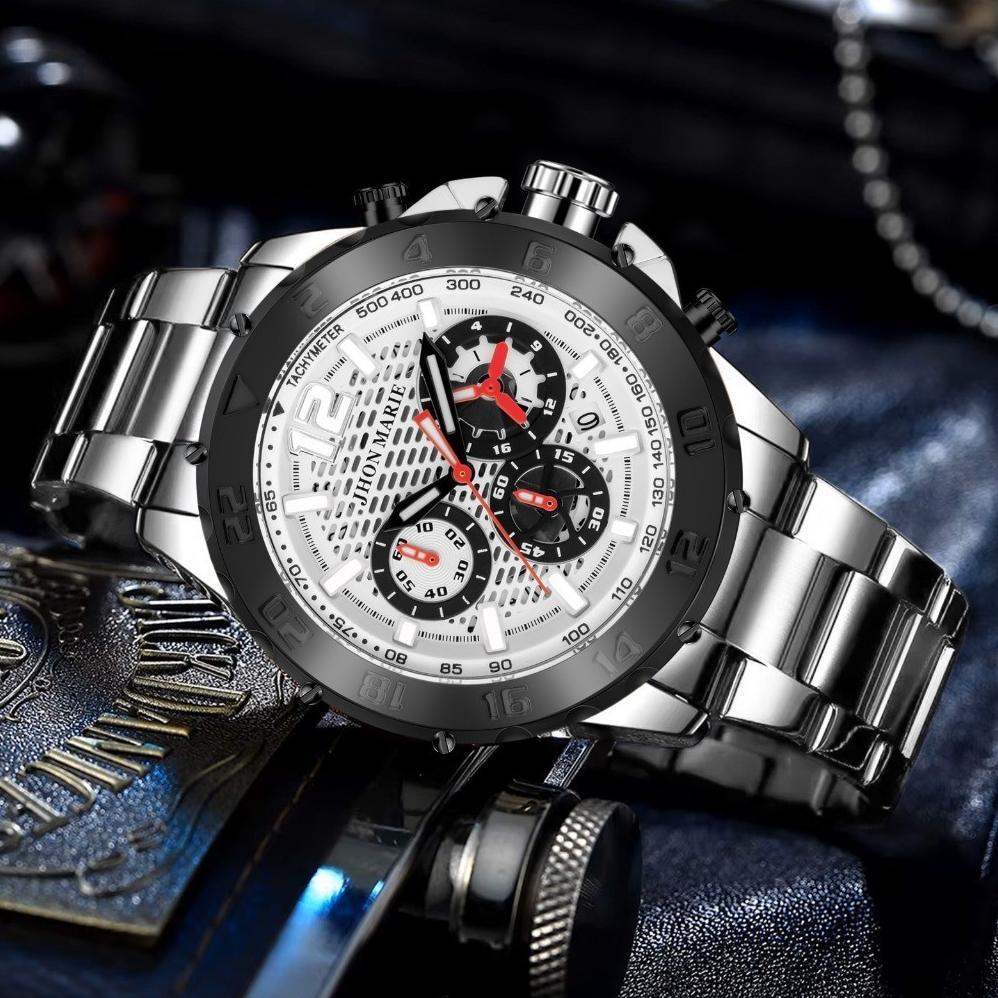 HEMAT JAM TANGAN PRIA JHON MARIE 9507 CHRONO STAINLESS STEEL ORIGINAL BLUE SAFFIER BERGARANSI 12 BUL