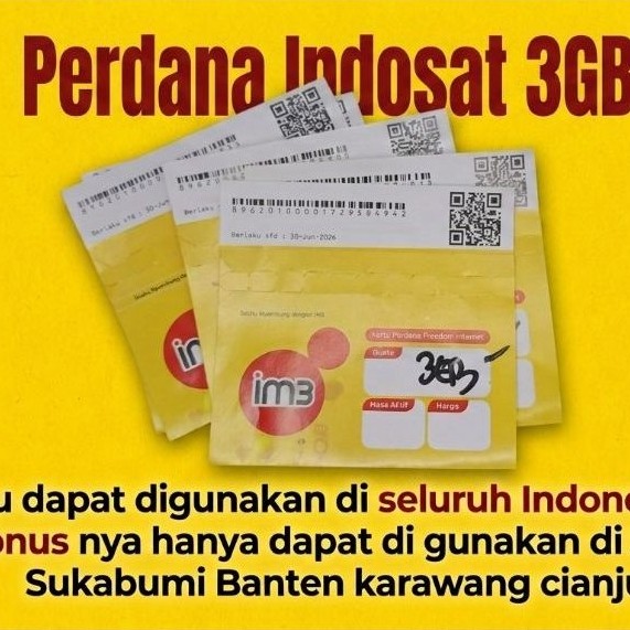 Kartu Perdana Indosat 3GB IM3 Freedom Internet - 0K (Kosongan)