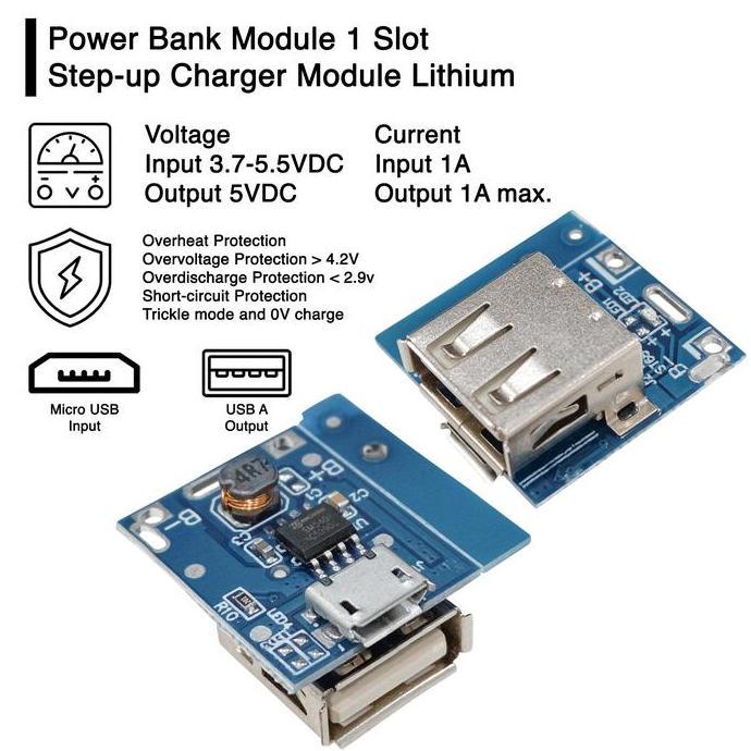 Modul Powerbank 1 Slot Multi Charger Step Up Charge Lithium Protection 5V 1A Modul Charger Baterai 1