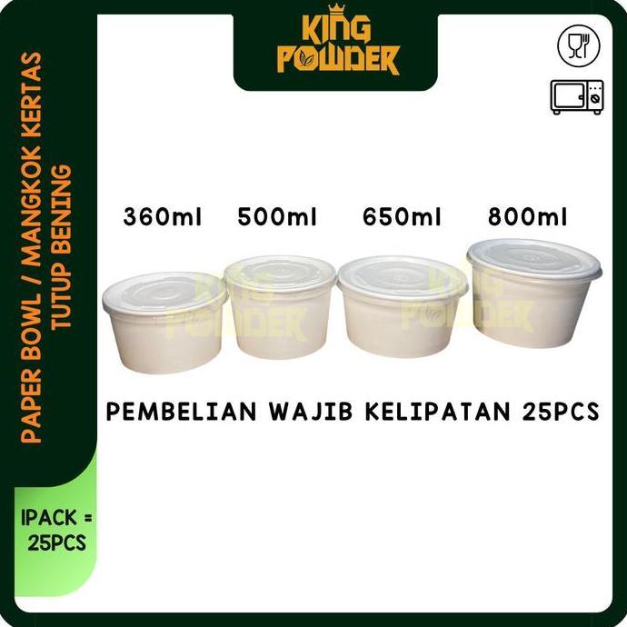 ISI 25 Paper Bowl 360ml/500/650/800/RiceBowl/Tempat Nasi/Box Nasi BOWL+LID ISI 25