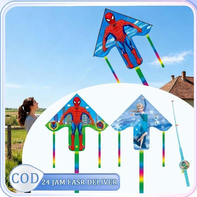 REGENLY Layangan Karakter Anak Layangan Superman Layang Elsa Layangan Kartun