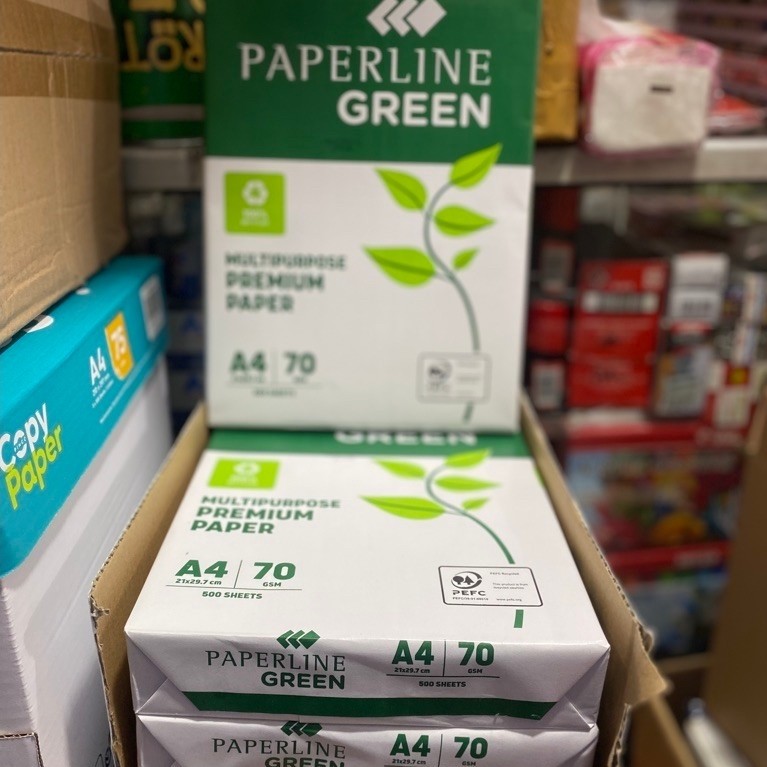 1 Rim Kertas HVS Paperline Green A4 dan F4 70 GSM Putih