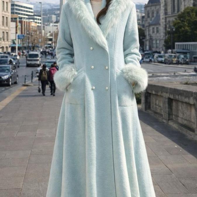 Coat Wool Bulu Domba Merino Bulu Rubah Warna Mint