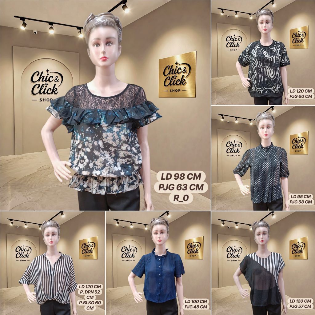 Blouse Sifon Wanita Lengan Pendek | Atasan Chiffon Casual Transparan | Baju Kerja Modis | LD 95-120c