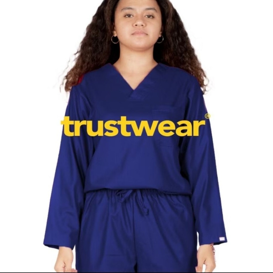 PRELOVED Scrub Medis / Baju Ok / Baju Jaga Trustwear Electric Blue / Biru Elektrik / Biru BCA Ukuran