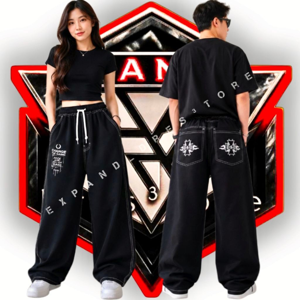 Celana Baggy Pants Black Jeans - Motif SAROJA - DSD - BADBOY Size  S-XL