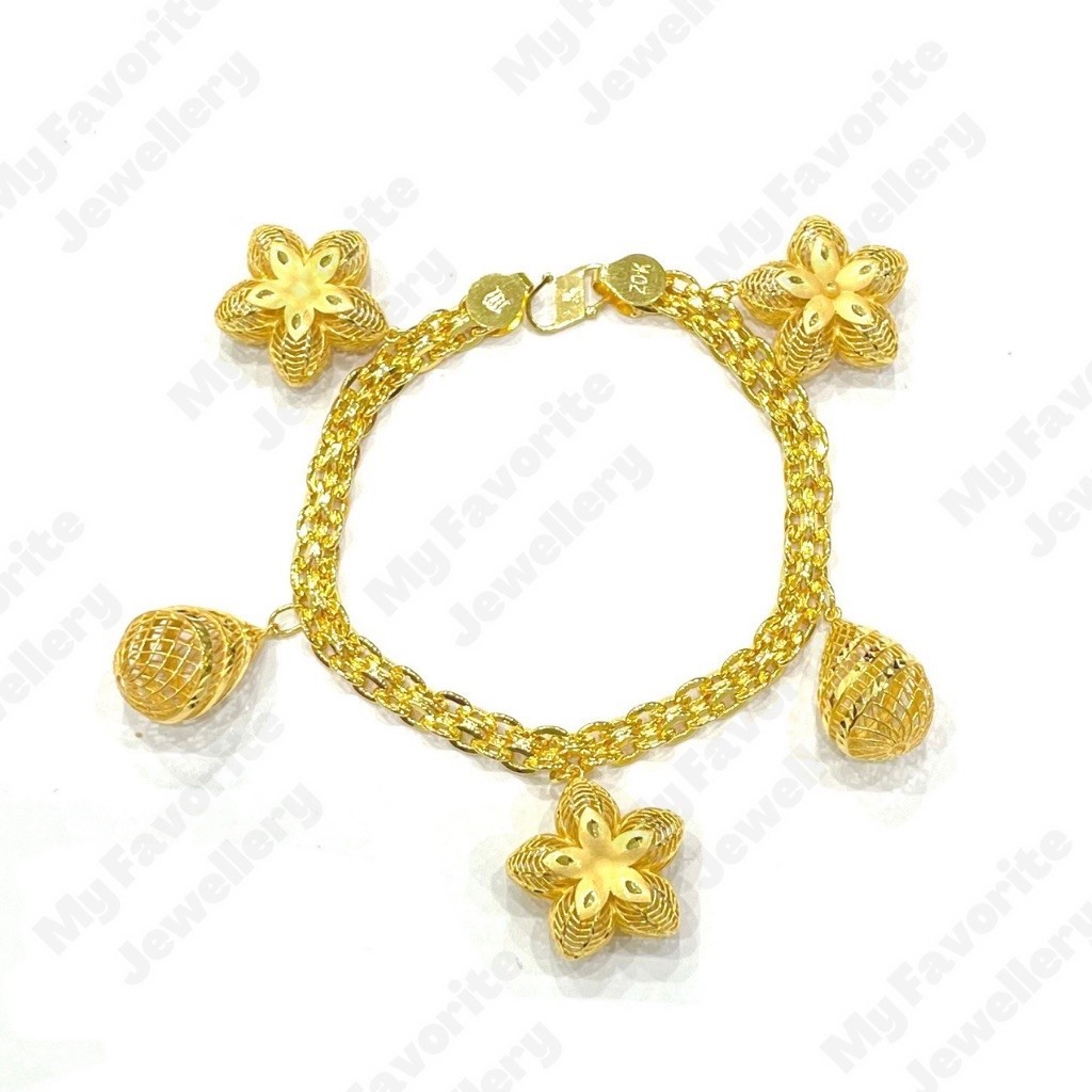 TERBARU Gelang Fancy Double Variasi Tetes Bintang Doff Merk UBS Emas Asli Kadar 875