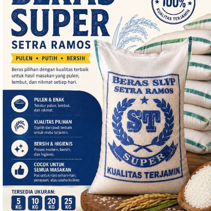 Beras Setra Ramos ST Super Premium Pulen Putih Alami Butiran Panjang 5kg 10kg 20kg 25kg