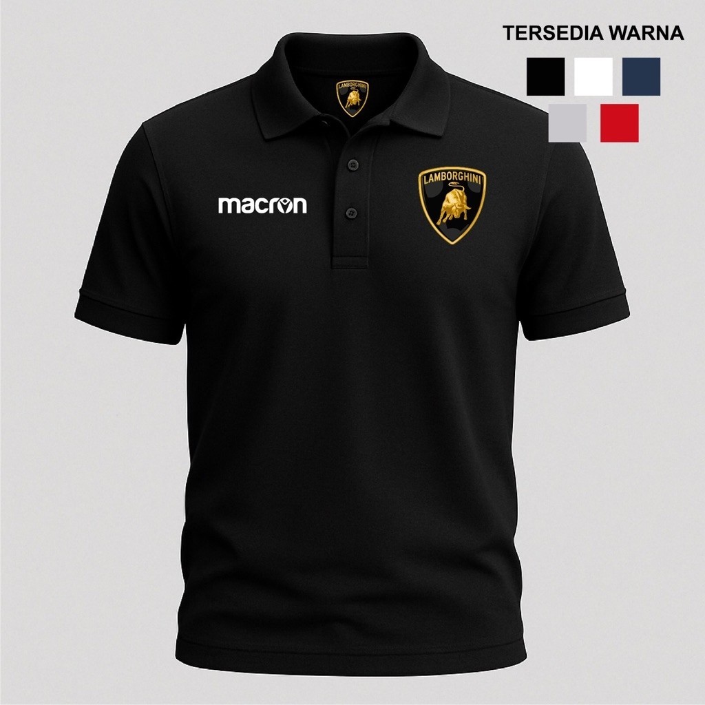 Polo-Shirt Macron Lamborghini Logo, Kaos Kerah Size S-5XL Unisex
