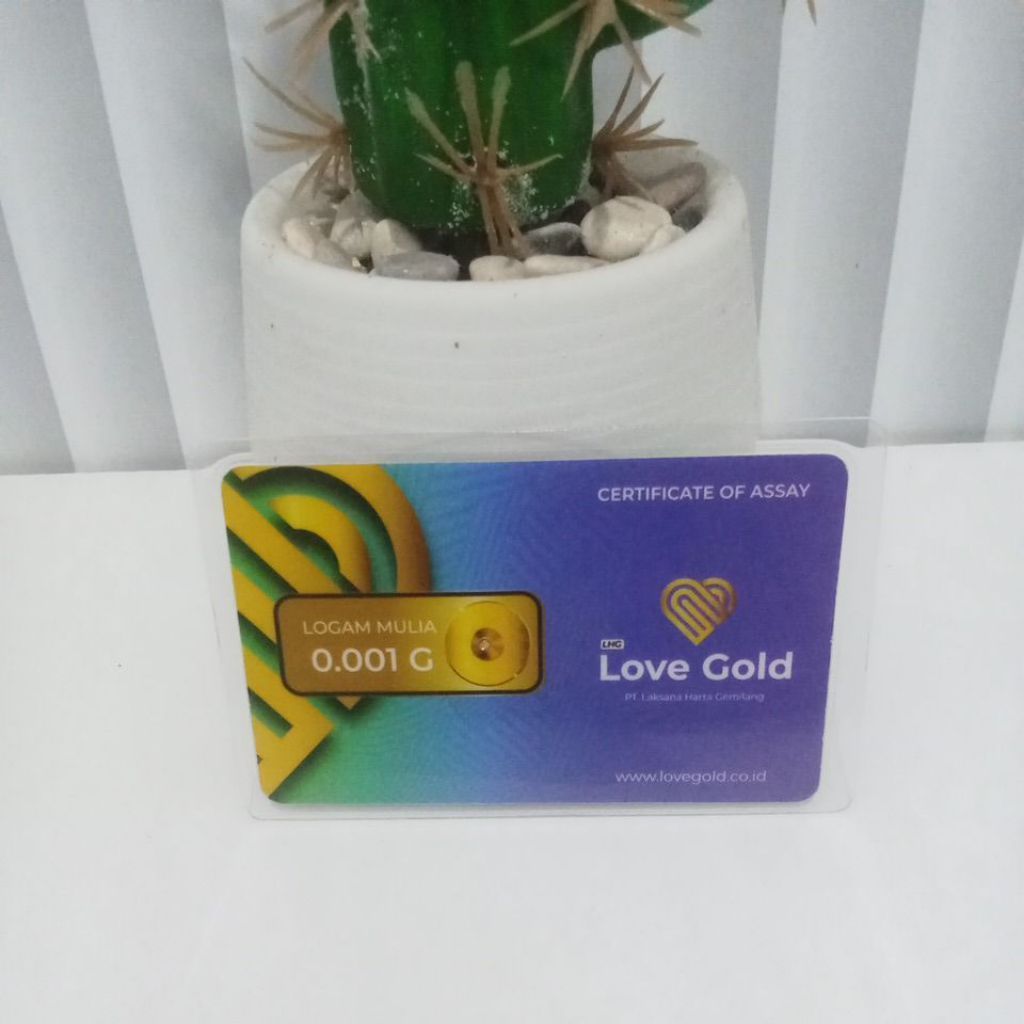 Logam Mulia Love Gold 0.001 Gram Purple Sertifikat Assay Fineness 50% QR Code