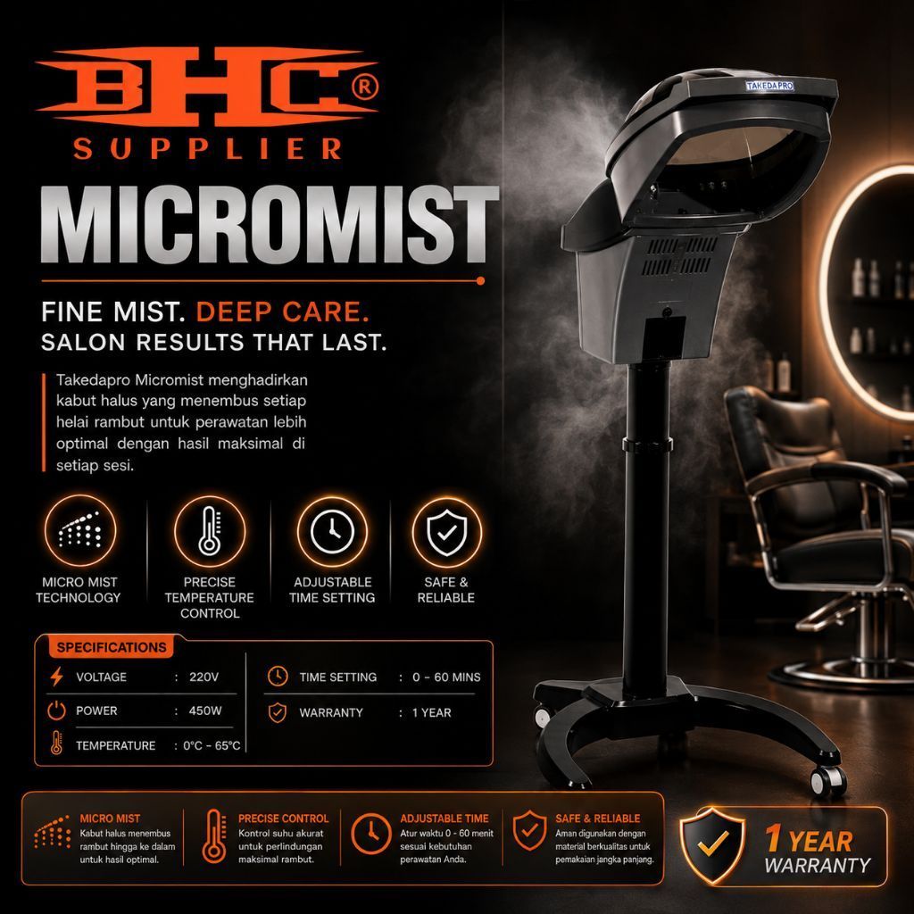 Takeda Pro Micromist Hair Steamer Salon Profesional Micro Mist Therapy Alat Hair Spa Hair Treatment 