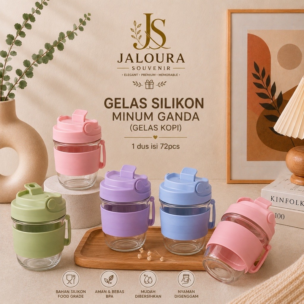 Gelas Silikon Minum Ganda Souvenir (Gelas Kopi) – 1 Dus Isi 72 pcs