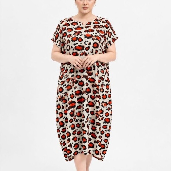 Daster Jumbo Motif Leopard EDS Wear – Dress Santai Premium Wanita LD 120 cm Midi Kekinian