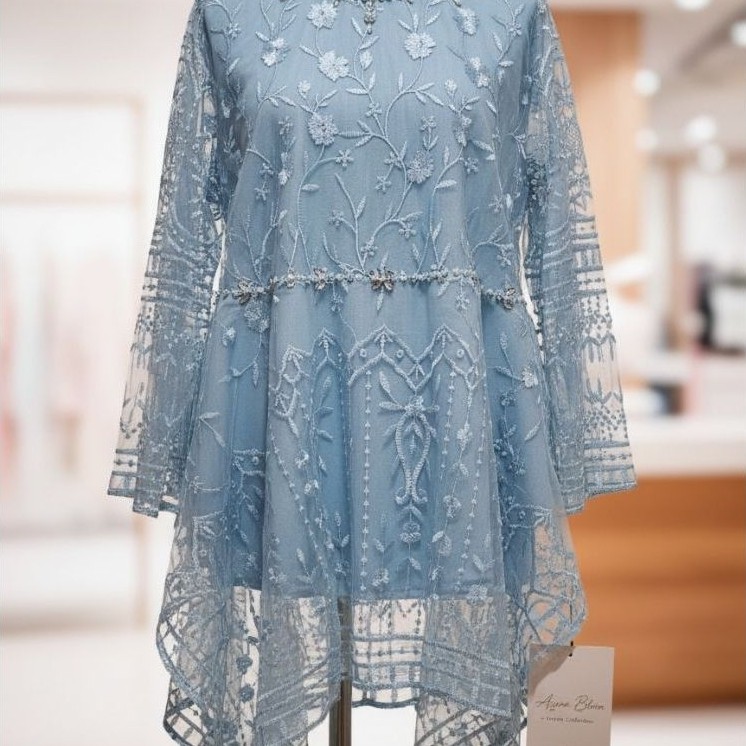 XAVIN - KEBAYA BROKAT TILE MEWAH TUNIK BABY BLUE