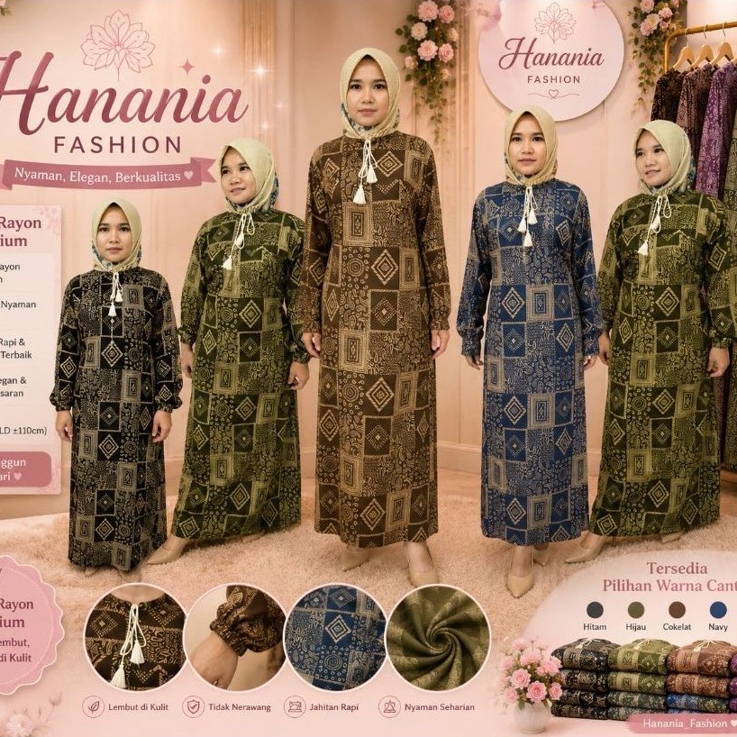 Gamis motif etnik bahan rayon premium