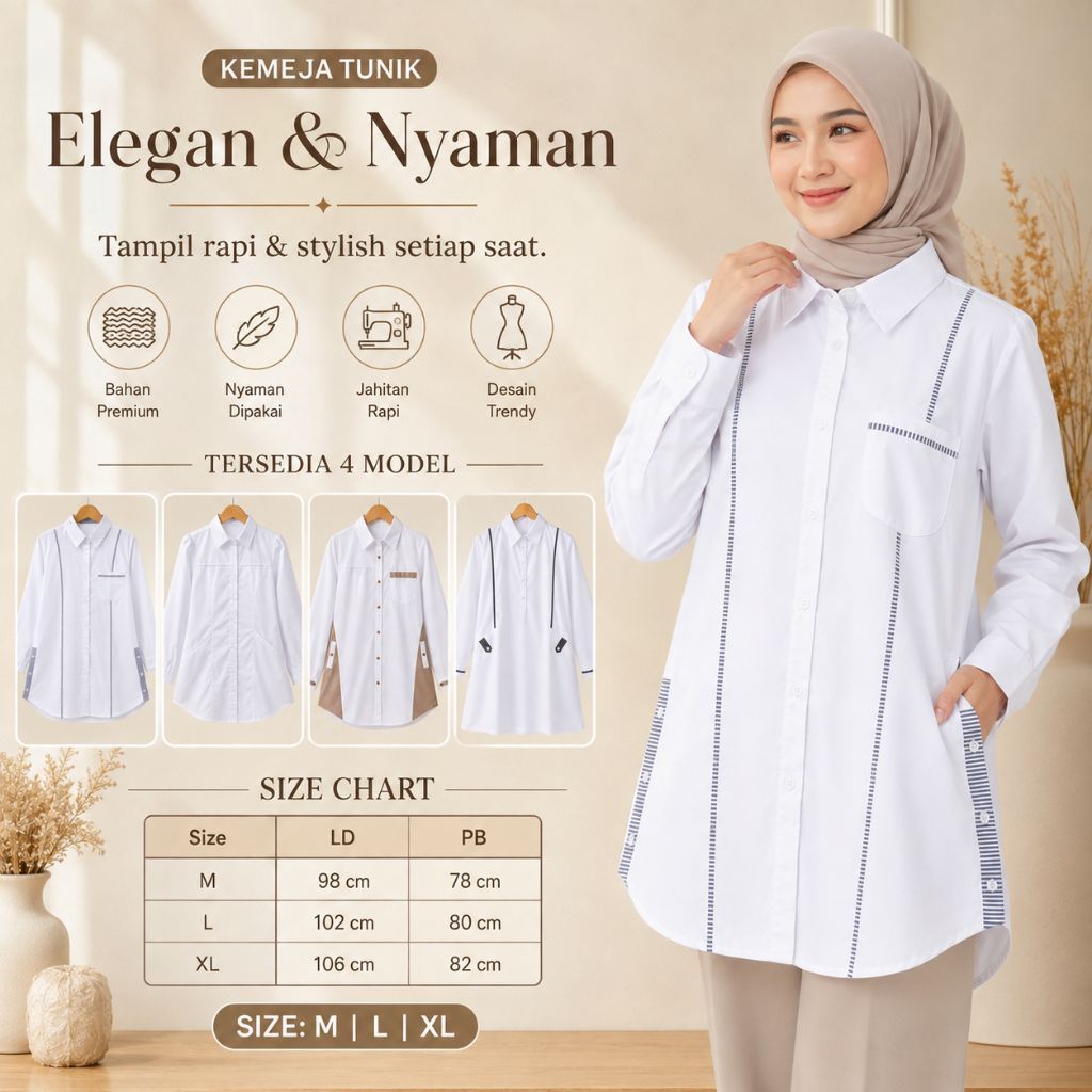 Baju Santri Putri | Tunik Santri Putri Toyobo Putih Polos | Tunik Santriwati | Atasan Santriwati| At